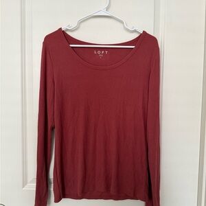 LOFT Pink Dusty Rose Ribbed Long Sleeve Tee